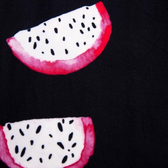 LuLaRoe Black Leggings with Pink and White Fruit Design T/C - Picture 2 of 6